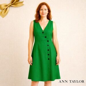 Ann Taylor Linen Blend Green Sleeveless Midi Dress Sz 12